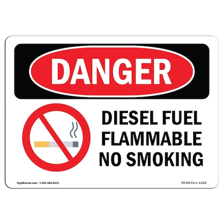 Signmission OSHA Danger Sign, 10" Height, 14" Width, Aluminum, Diesel Fuel Flammable No Smoking, Landscape OS-DS-A-1014-L-1128